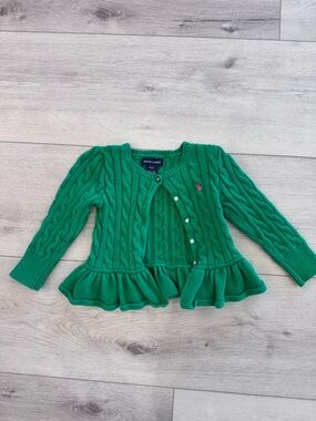 Ralph Lauren Emerald Green Cable Knit Ruffle Cardigan 2T